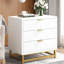 Commode 3 tiroirs, grande commode pour la chambre à coucher, commode en bois avec 3 grands tiroirs, commodes modernes avec poignées en métal doré pour le couloir-69588909