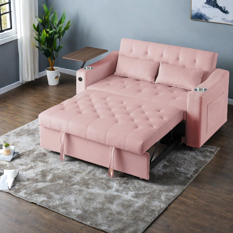 Canapés convertibles en velours rose avec fonctions multifonctionnelles