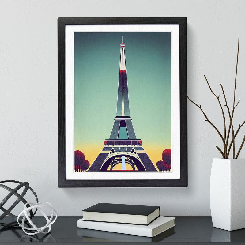 XV1022-712X Art Deco Eiffel Tower No.3 - Single Picture Frame Print, Black, 34cm H x 25cm W