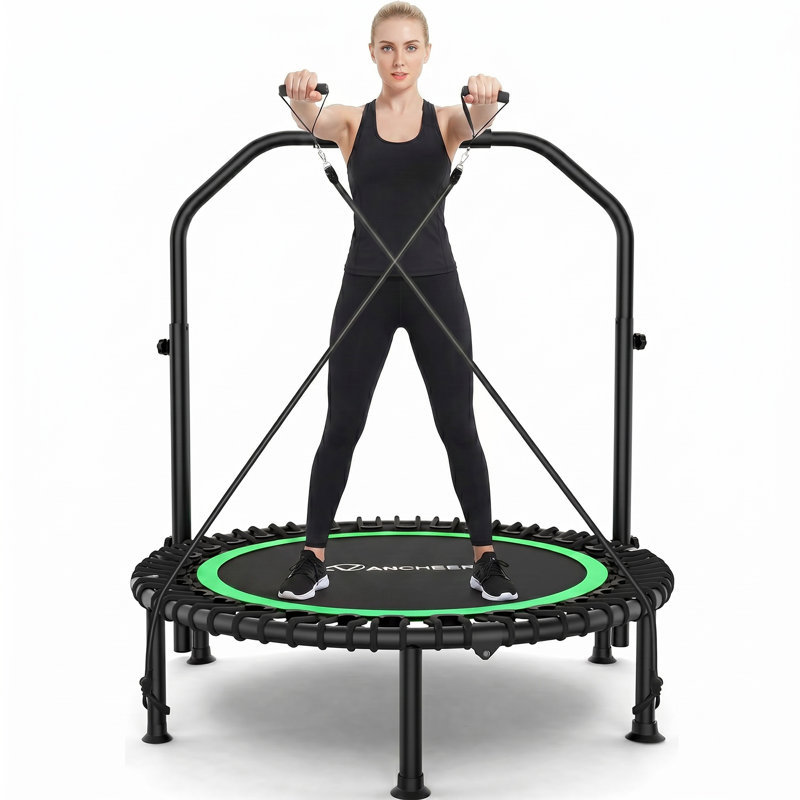 Mini trampoline pliable de 40 po, charge intérieure maximale de 450 lb avec trampoline réglable à 4 niveaux et bandes de résistance, trampoline d'exercice pour adultes pour la maison, le jardin et la salle de sport