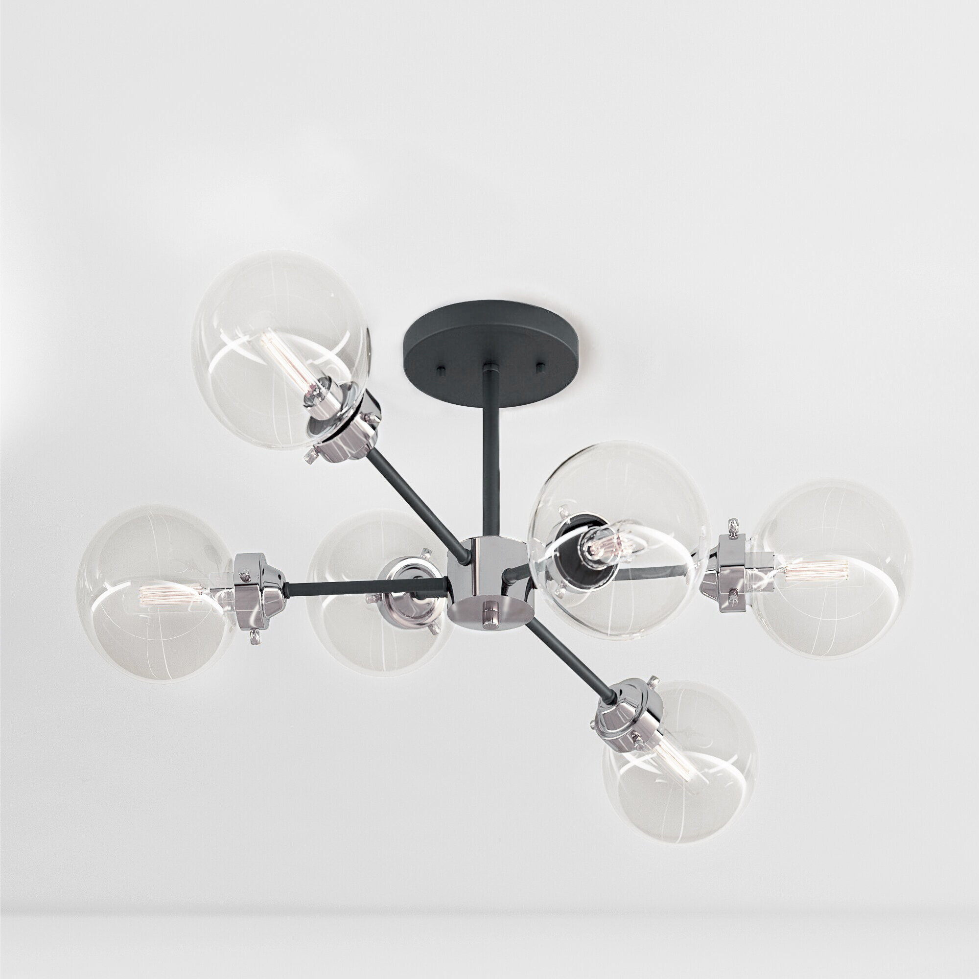 Blevins Glass Semi Flush Mount, 12.25" H x 25" W x 25" D, Satin Nickel