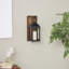 Applique murale arquée en métal noir mat avec support en bois perlé-691078600