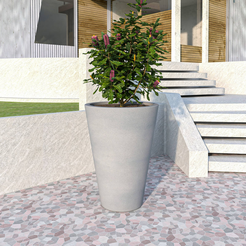 Steveda Modern Tall Tapered Round Fiberstone Planter – Handmade MGO Clay Plant Pot with Drainage Holes for Indoor & Outdoor Use