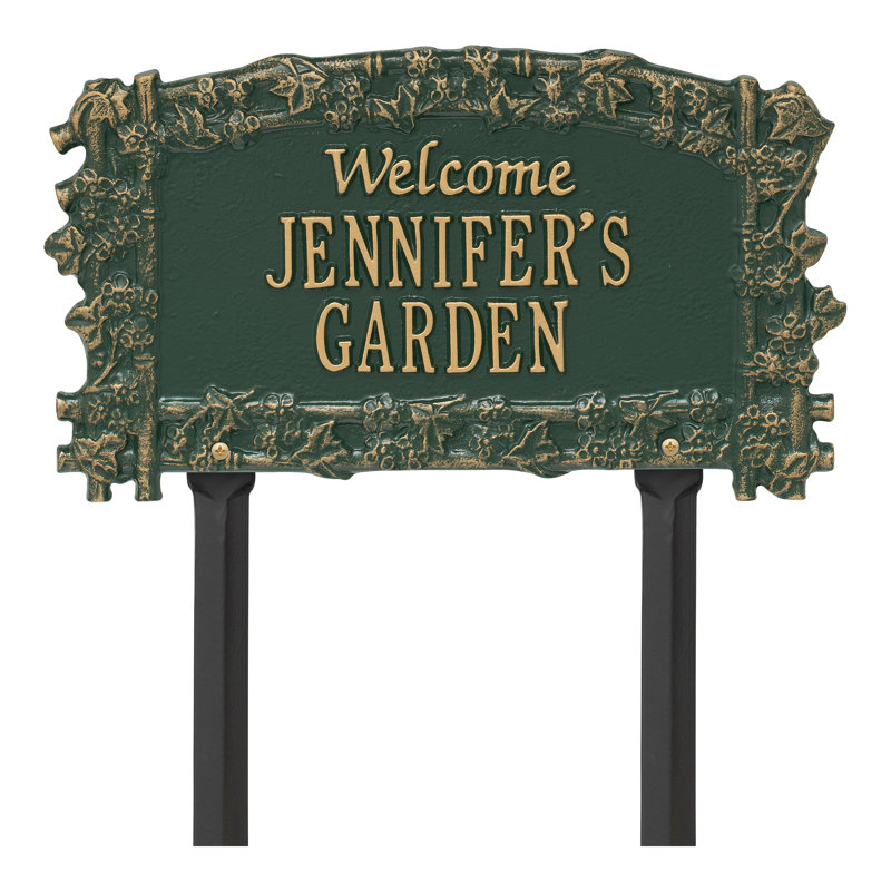 Ivy Trellis Welcome Personalized Garden Sign, Green/Gold