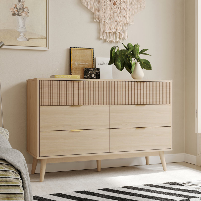 Commode 6 tiroirs en bois naturel - Surface rayée