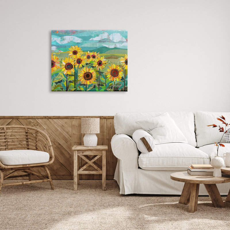 «Collage Sunflower Field Abstract Layered Ephemera Meadow» par Traci Anderson - cadre flottant, impression sur toile