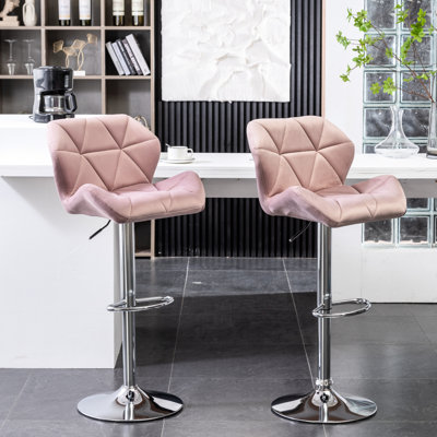 Mauve Velvet Swivel Of 2 - Adjustable Height, Diamond Back, Comfy Seat, , 2, Height And Stylish Base