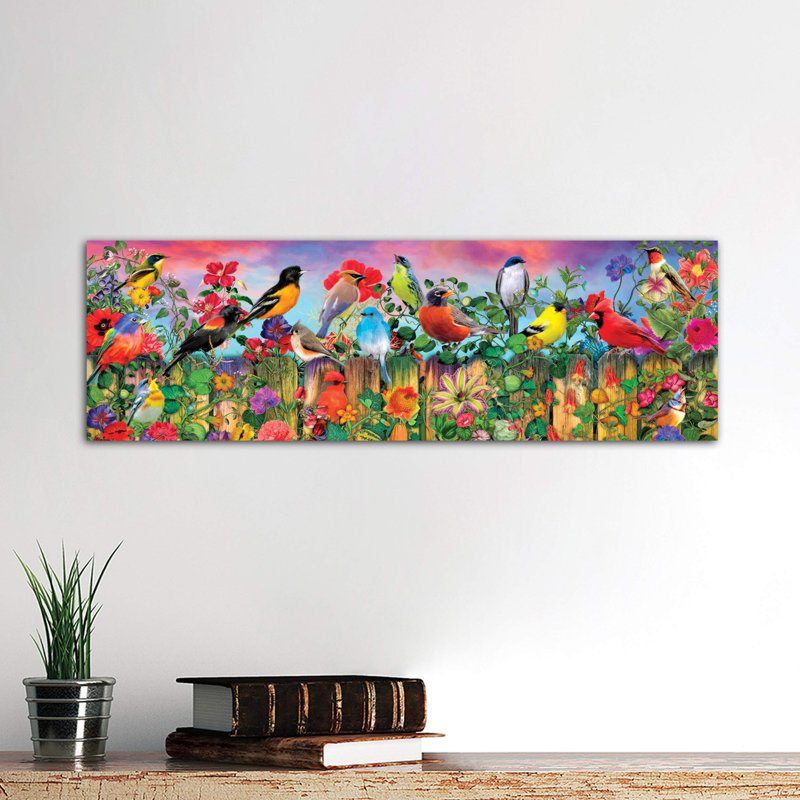 Birds And Blooms Garden I by Aimee Stewart - Wrapped Canvas Panoramic Print, 30.48 cm H x 91.44 cm W x 3.175 cm D
