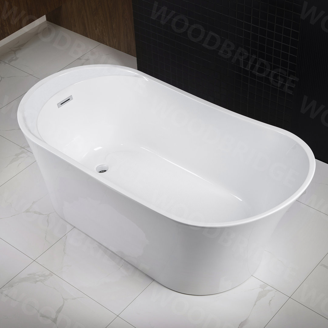 67" x 32" Freestanding Soaking Acrylic Single Slipper Bathtub with Reversible Drain WoodBridge 