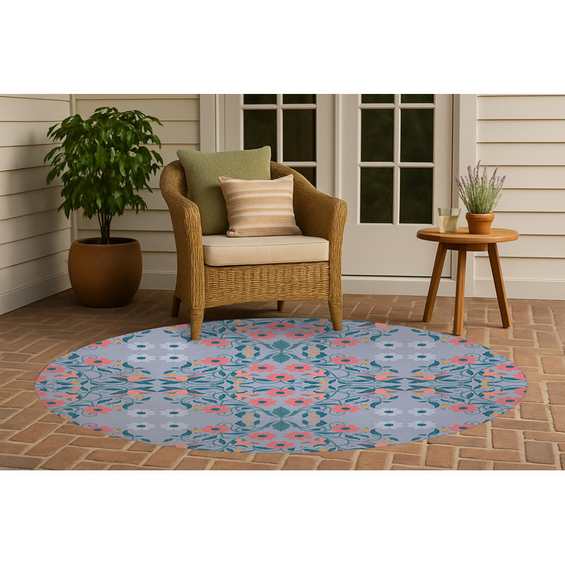 Millie Soft Step Outdoor Area Rug, Round 5', Periwinkle
