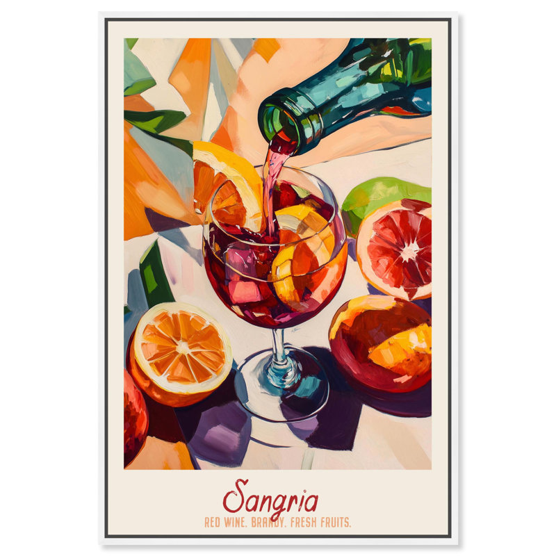 «Sangria Recipe», affiche sur toile tendance , H 16 po x l 11 po, Cadre blanc