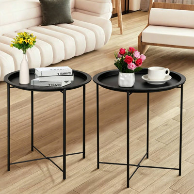Annaleese Small End Table Set Foldable Tray X-shaped Cross Leg Side Table