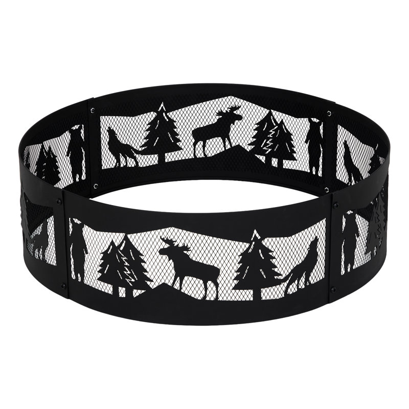 Anneau de foyer de 68 cm (26,7 pouces) en maille d'acier robuste avec découpes de cerfs, doublure de foyer à monter soi-même pour le camping dans le jardin et la circulation de l'air à 360°