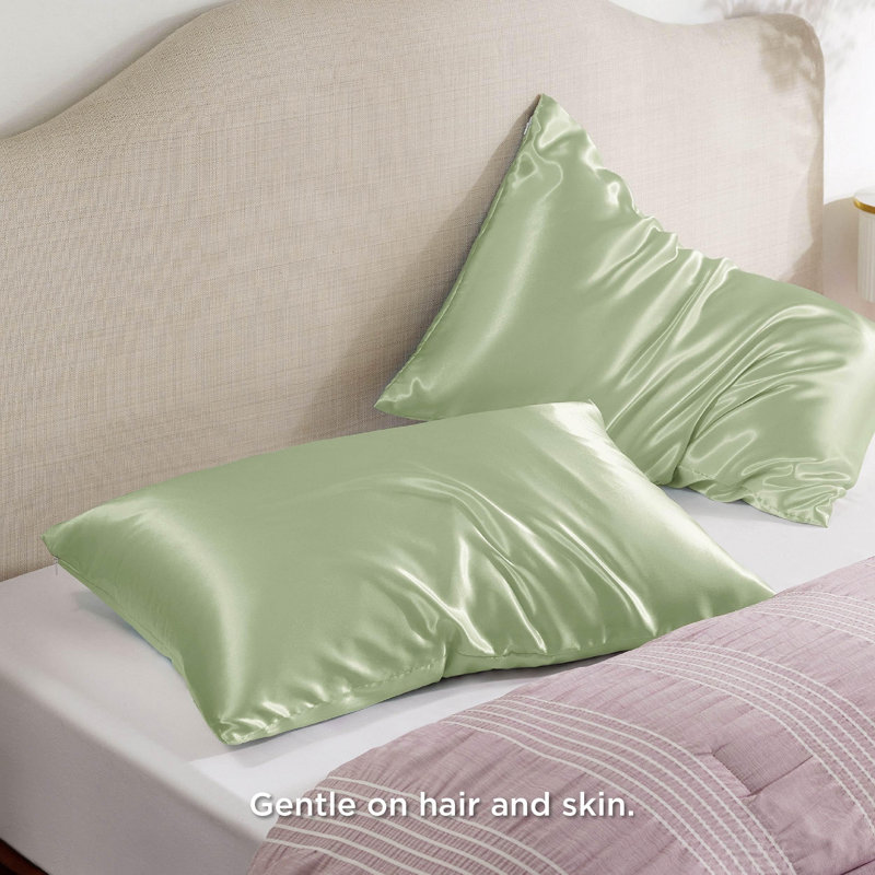 Ensemble de 2 taies d'oreiller en satin, Taie d'oreiller standard, Vert sauge