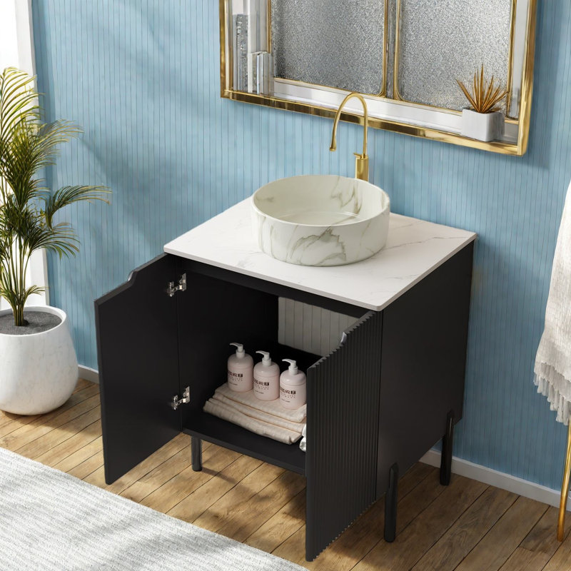 Meuble-lavabo noir et blanc de qualité supérieure avec lavabo en céramique, solution de rangement moderne