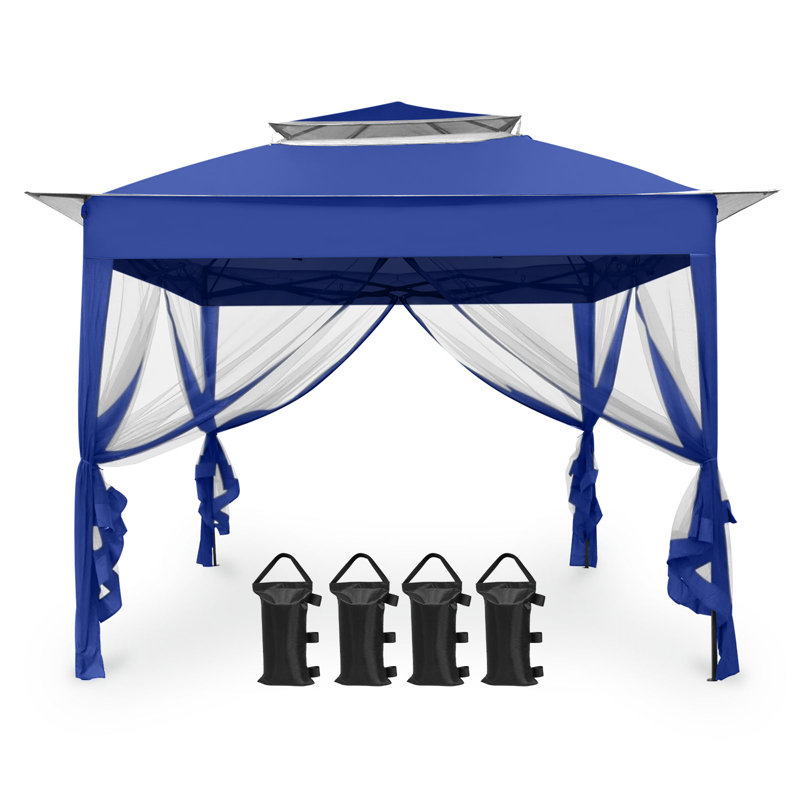 11 pi. L 11 pi. X P 11 pi. D Pavillon de jardin portatif avec filet de fermeture à glissière amovible, Bleu/gris