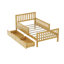 Lit plateforme simple en bois naturel avec garde-corps double et 2 tiroirs de rangement-195740976-195740990
