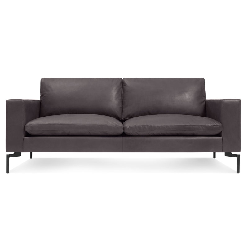 New Standard Upholstered Sofa, Dark Brown Genuine Leather, 32" H x 78" W x 35" D