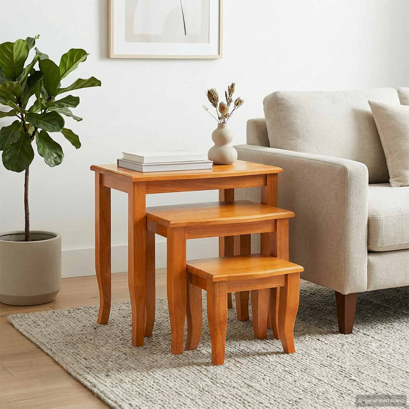  Tables d'appoint gigognes 3 pièces en bois d'acajou massif naturel, Naturel