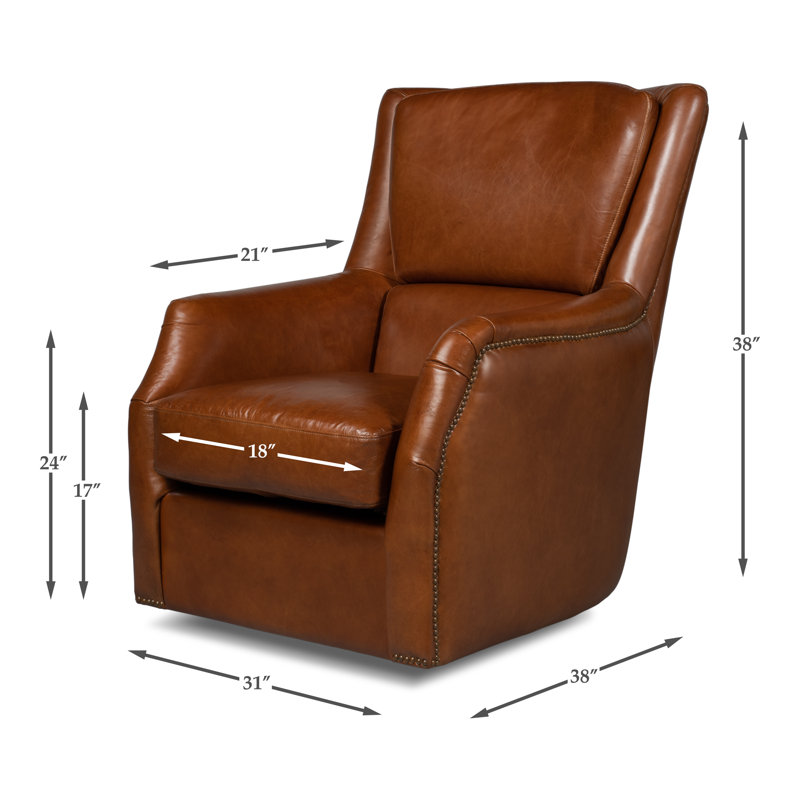 Baker Swivel Club Chair, Dark Brown Genuine Leather