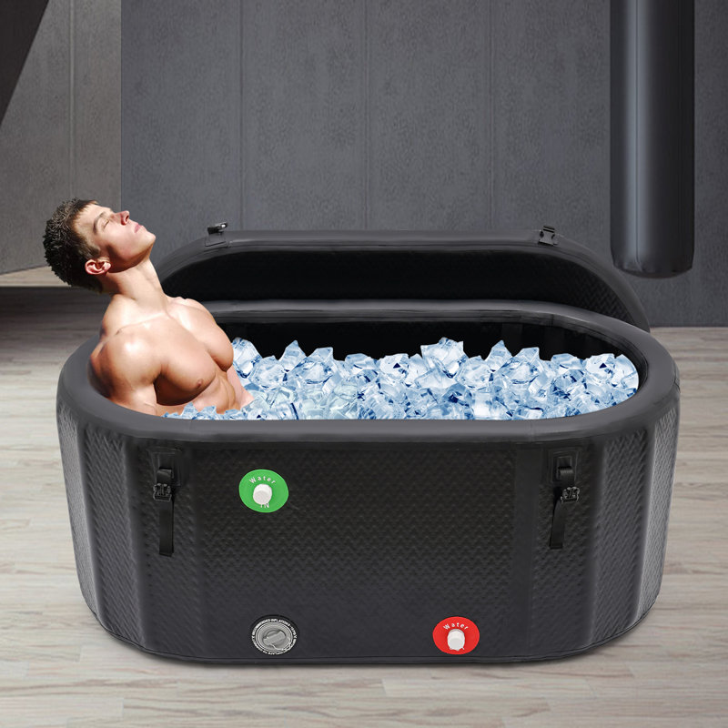 1 personne - Baignoire de glace autoportante en polychlorure de vinyle (PVC) avec pompe et couvercle noirs H21 "* W51" * P27 "
