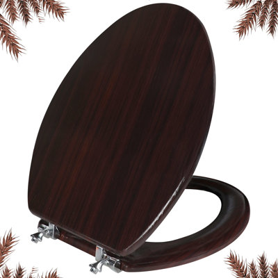 Elongated Toilet Seat Molded Wood Toilet Seat With Zinc Alloy Hinges, Easy To Install Also Easy To Clean, Anti-Pinch Wooden Toilet Seat (Elongated, Dark Brown)
