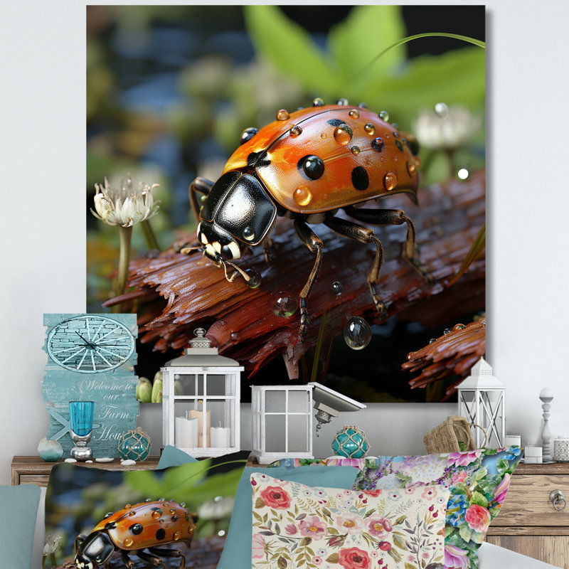 Coccinelle aventureuse III - coccinelle, art mural, H 36 po x l 36 po x P 1,5 po, Toile tendue