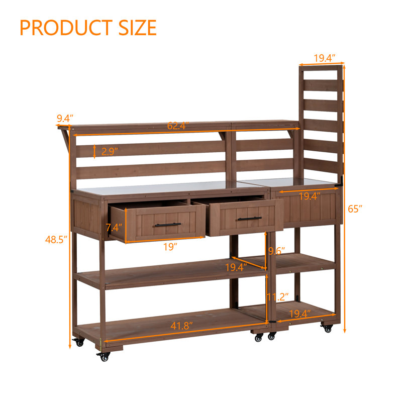Îlot de cuisine d'extérieur avec plateau en acier inoxydable 62,3 po Topmax, Brun