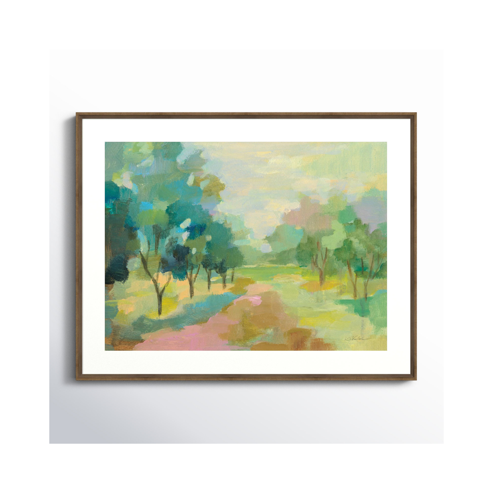Sunrise Forest by Silvia Vassileva, 33" H x 42" W, Light Bronze Framed Paper