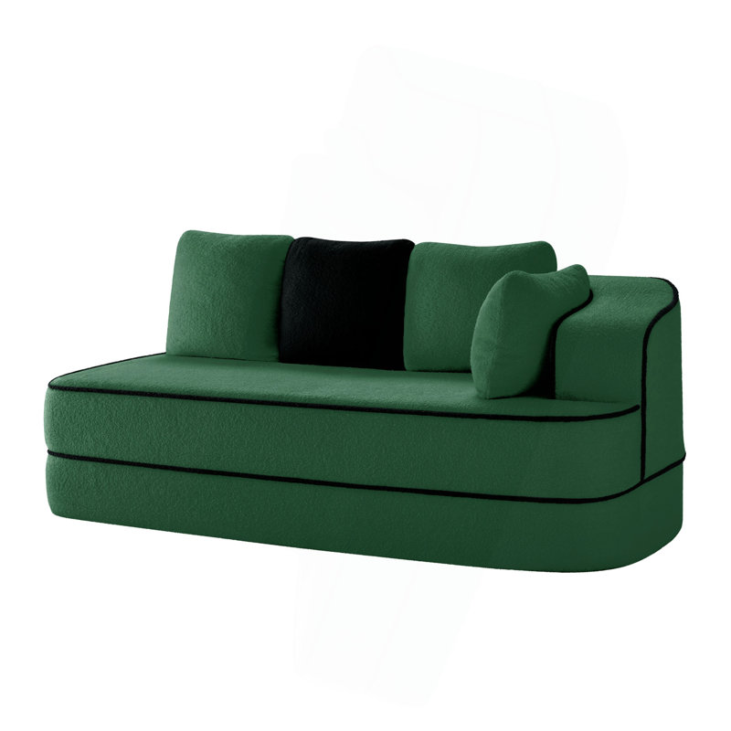 Canapé méridienne avec coussins en tissu, Vert, Orienté à droite