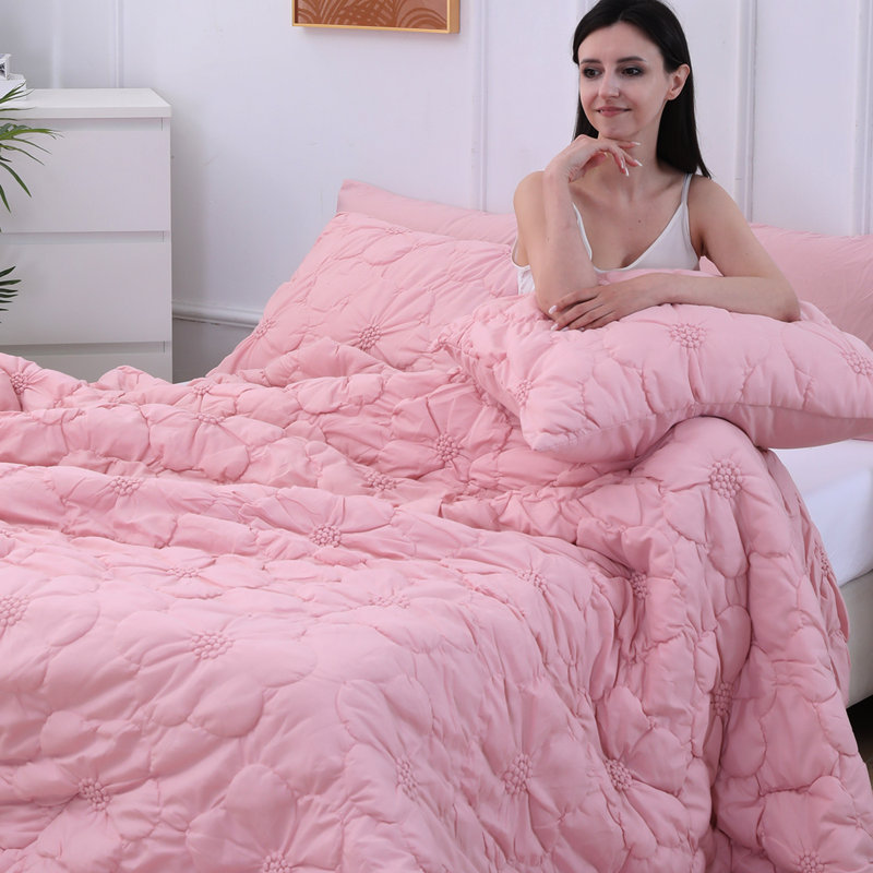 Ensemble d'édredon plissé 7 pièces Pintuck, ensemble de literie à ruche floral, Très grand édredon + 6 pièces supplémentaires