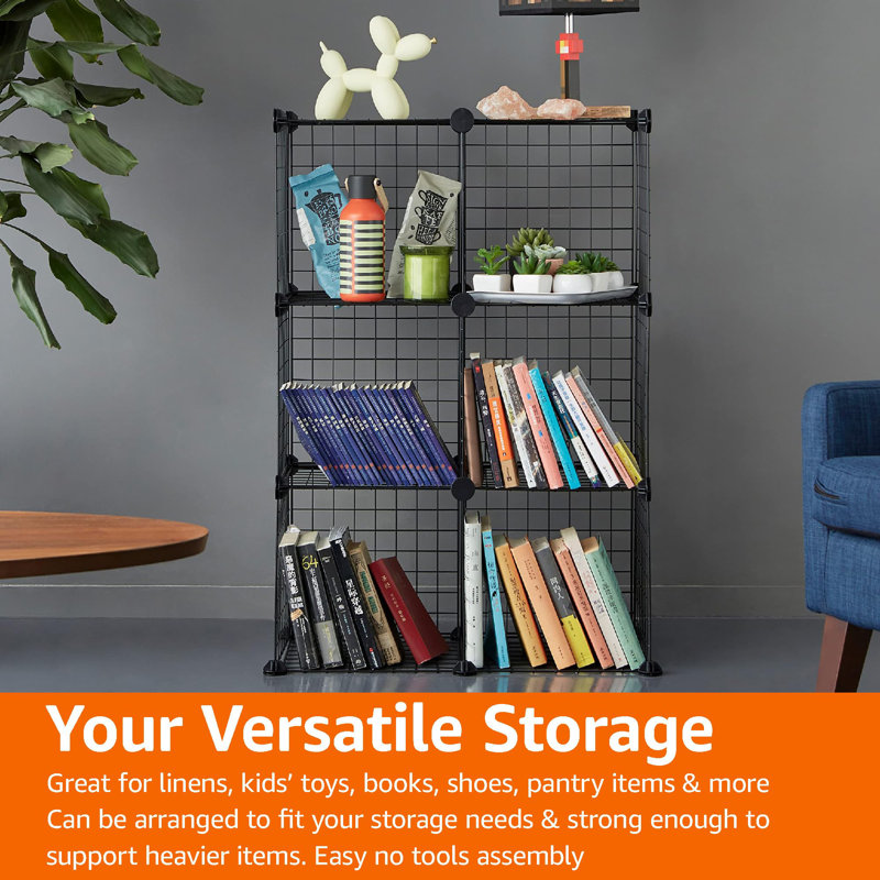 6 Cube Grid Stackable Storage Rack, Stacks Vertically And/Or Horizontally, Black