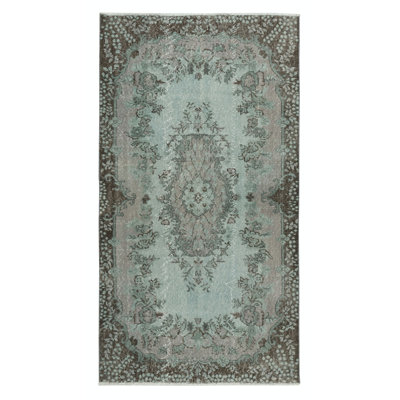 Tapis bleu contemporain fait à la main 4 x 7,4 pi avec revêtement turc bleu