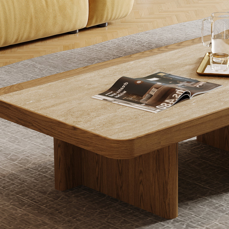 Table basse 51,5 po Mid-Century Modern, Travertin