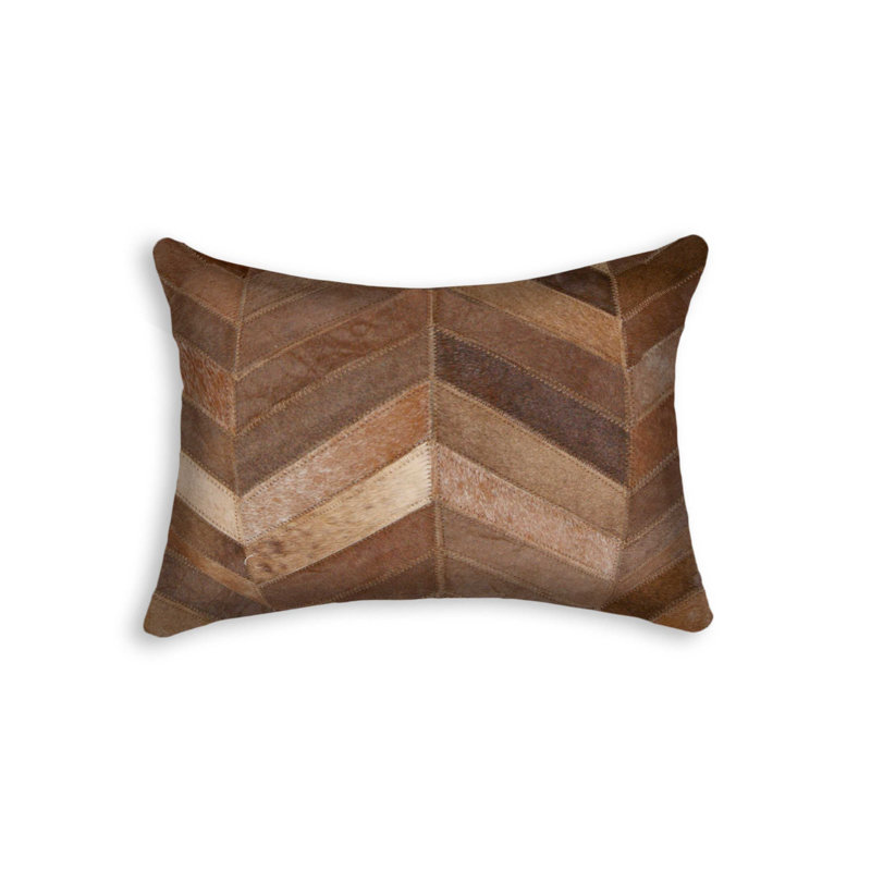12" x 20" Chevron Cowhide Throw Pillow, Tan Chevron