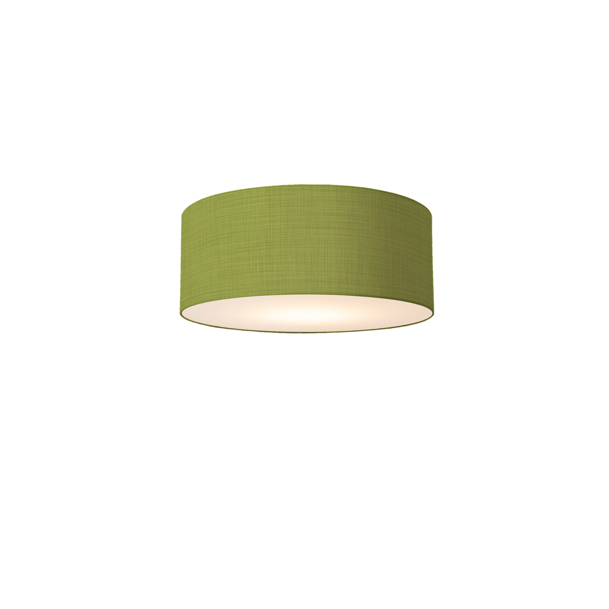 Stretch Flush Mount, White Linen Shade, Weathered Brass, Avocado