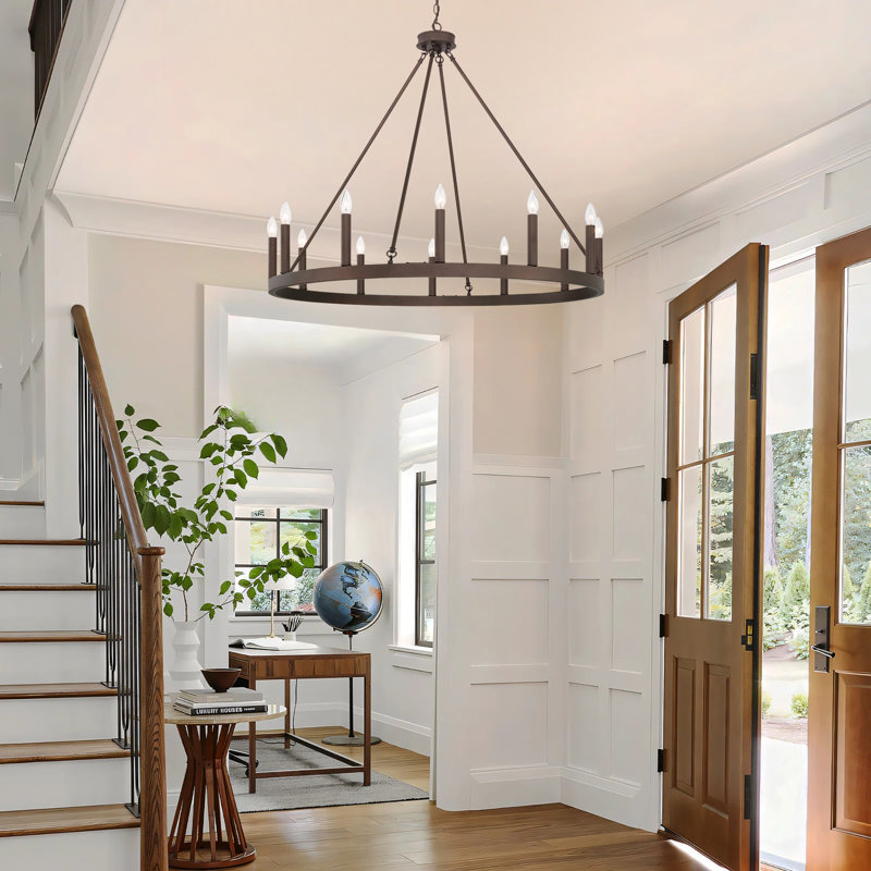 12-Light Wagon Wheel Candle Style Chandelier, Oil Rubbed Bronze