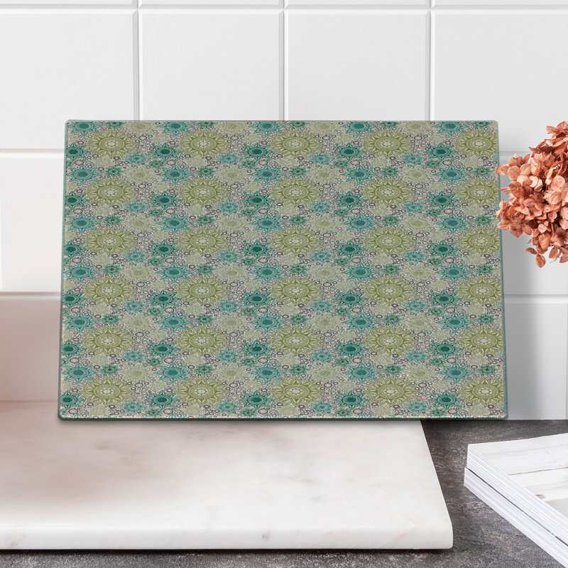 Ambesonne Mandala Tempered Glass Cutting Board Oriental Floral Pattern Multicolor