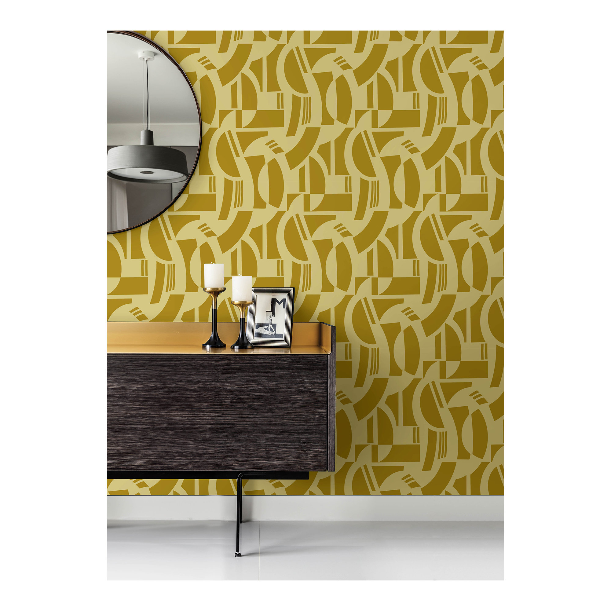 Carter Geometric Flock Wallpaper, Yellow