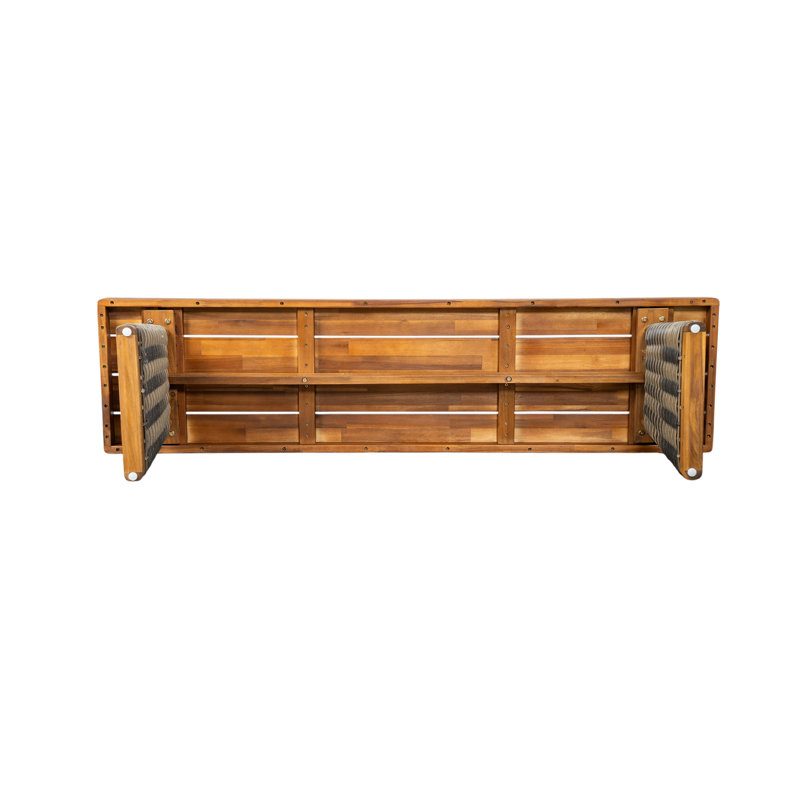 Banc d'extérieur en bois d'acacia (ensemble de 2), finition teck + osier gris
