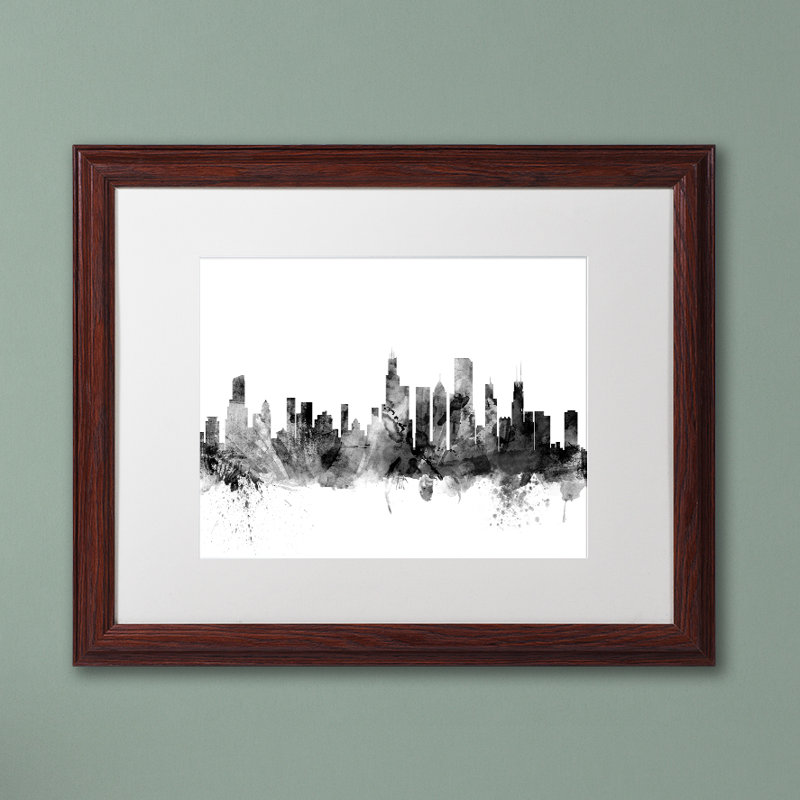 « chicago il horizon b&w », impression encadrée, H 16 po x l 20 po x P 0,5 po