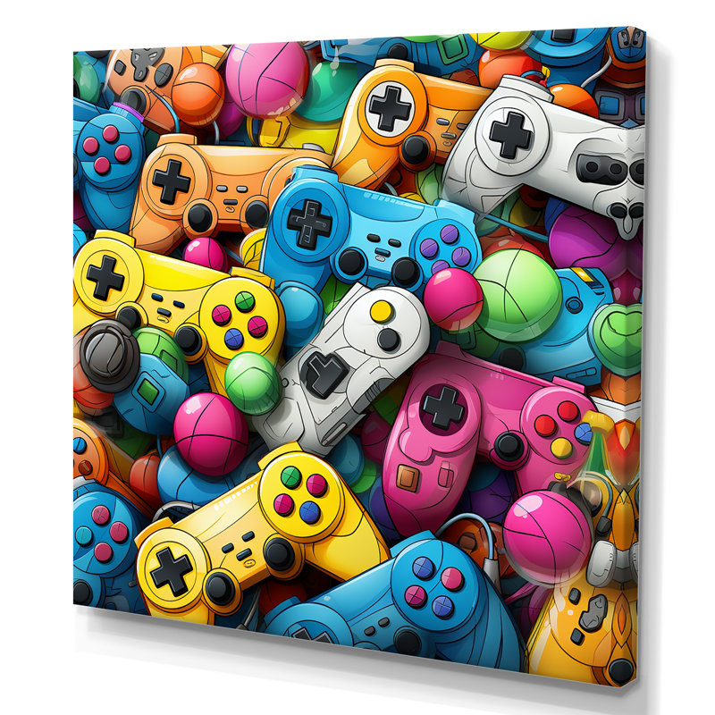 Colourful Gaming Controllers Ps - Art mural de jeux vidéo, H 36 po x l 36 po x P 1,5 po