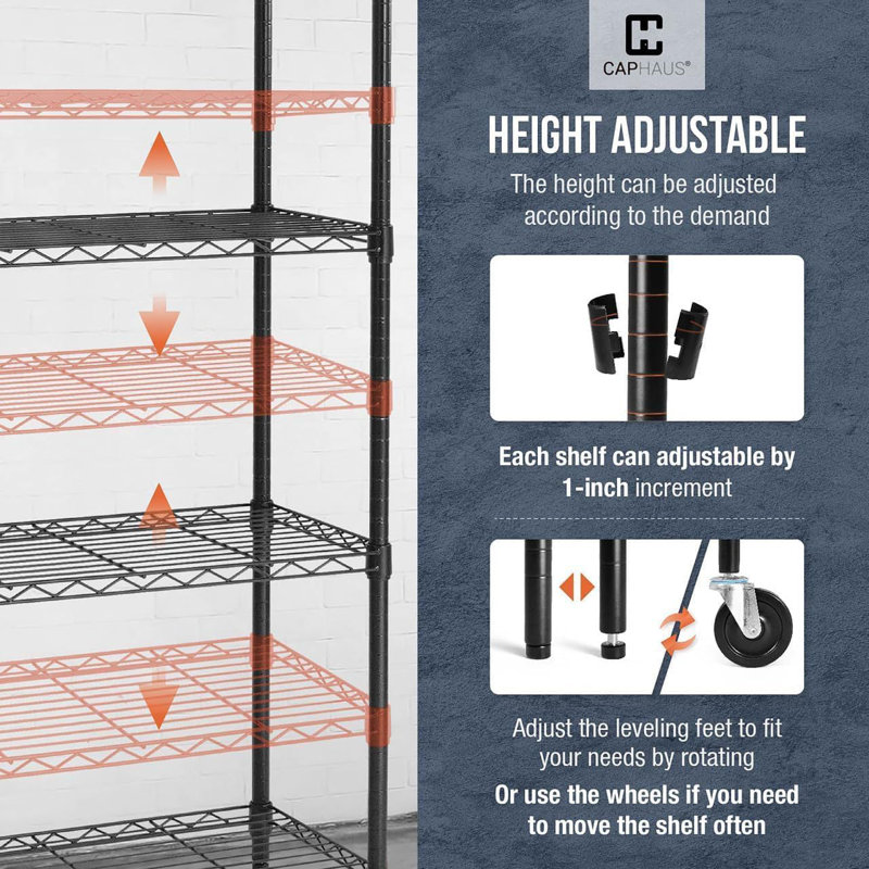 Silver 5-Tier Adjustable Metal Wire Shelving Unit with Wheels