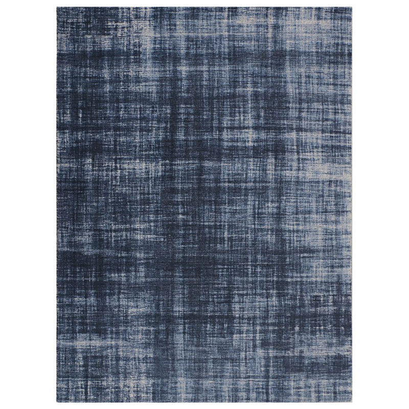 Tapis bleu abstrait touffeté, Rectangle de 7 pi 6 po x 9 pi 6 po