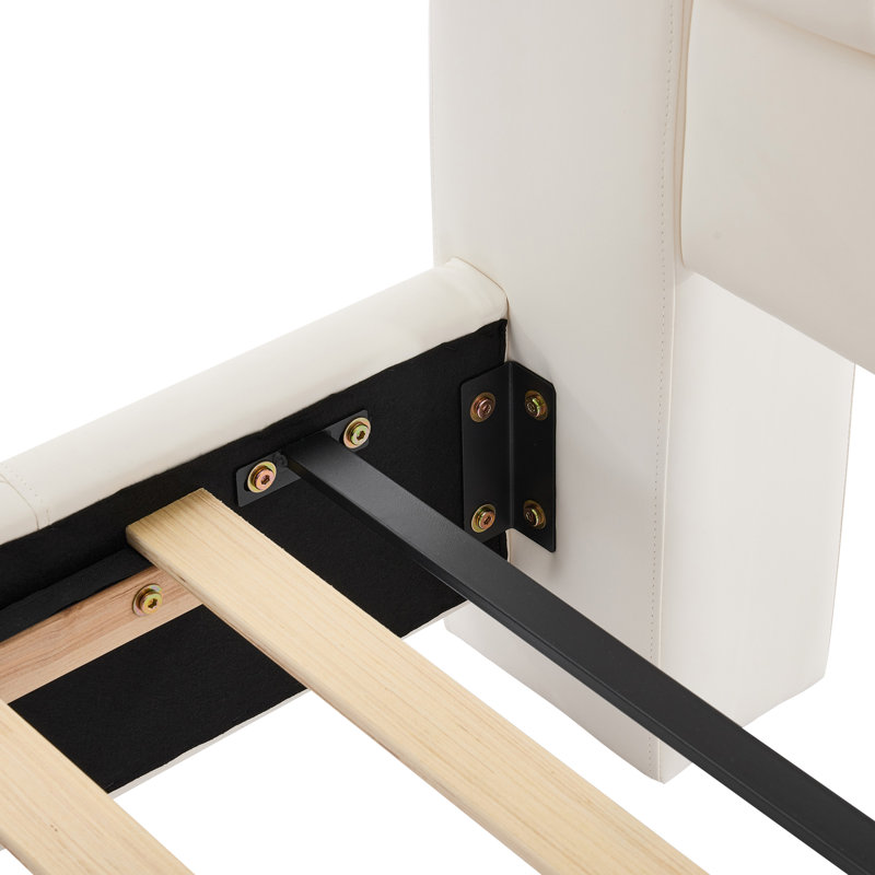 Lit plateforme tapissier néo-classique Aurelia, Beige, Grand lit