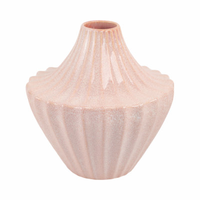 Earthenware Decorative Vase With Sculpted Ridged Design