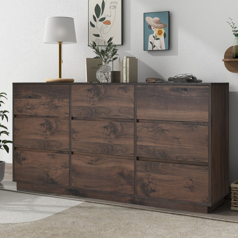 Commode 9 tiroirs Janyla, Marron foncé