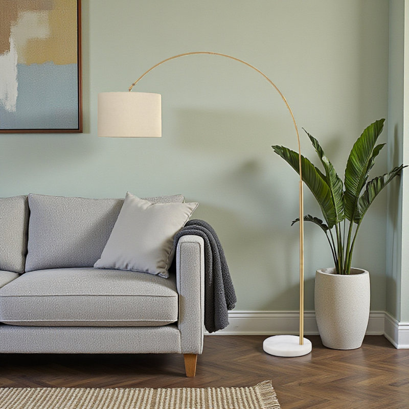 Macon 79"H Contemporary Style In Brass Metal Beige Shade Floor Lamp