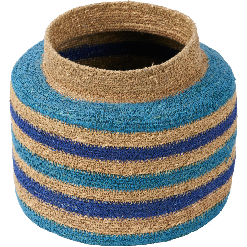 Seagrass Natural Stripe Round Basket, Blue/Brown