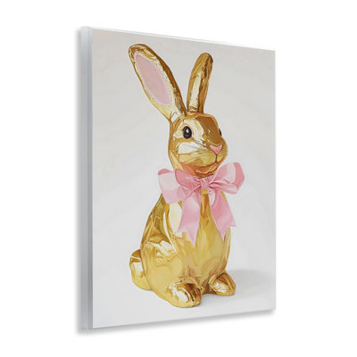 Golden Easter Bunny with Ribbon Wall Plaque, design by The Prints Vibe